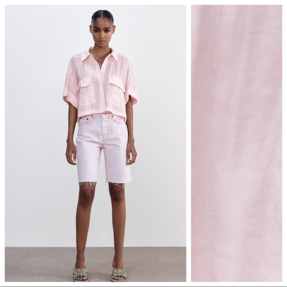 NWT. Zara Light Pink Modal Blend Flowy Shirt with Pockets. Size M. - Picture 1 of 10